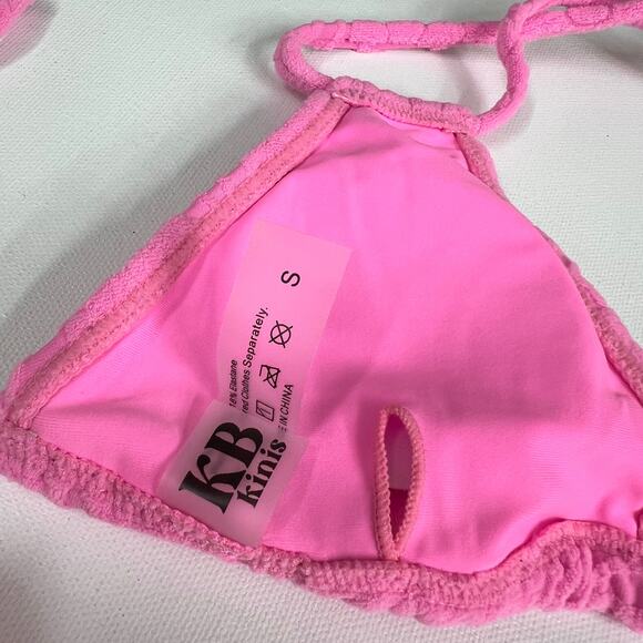KB KINIS | Cheeky Bikini Set Textured Floral Print Pink Size S - Picture 7 of 12